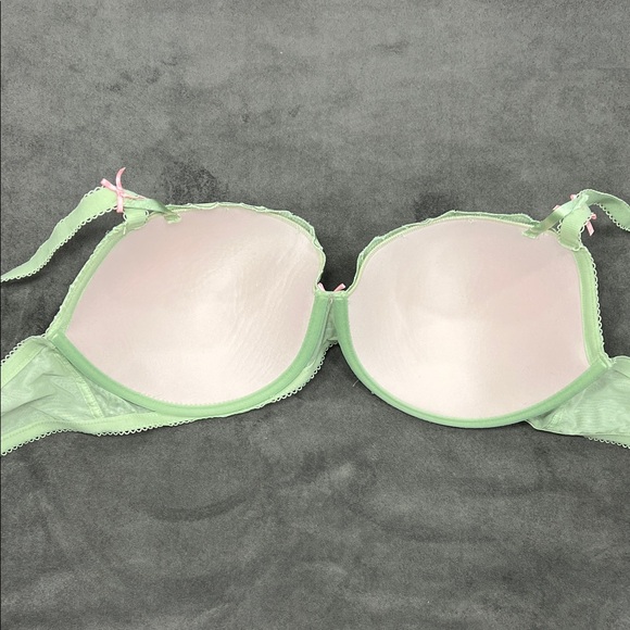 PINK Victoria's Secret Light Green Heart Lace Underwire Bra Pink Accents 38DD - Picture 9 of 12